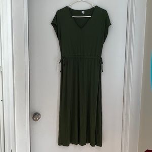 Olive green midi dress.